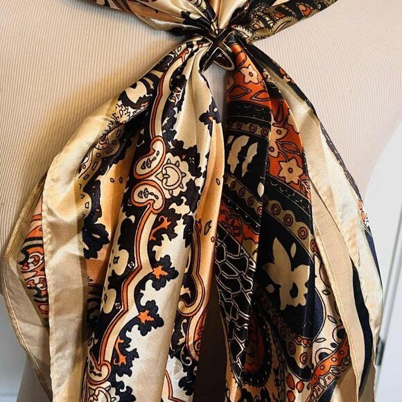 New Elegant Baroque-Pattern Scarf — Faux Silk Square (90×90 cm, Made in China, N - Picture 4 of 10
